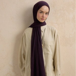 Hijab froissé modal de luxe pour femmes impression de blocage de couleur écharpe respirante légère conception extensible tenue quotidienne bureau musulman - Product Image 3
