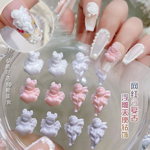 10 unids/bolsa Ángel clavo encanto venta al por mayor resina blanco rosa corazón <span class=keywords><strong>amor</strong></span> 3D joyería estatua San Valentín <span class=keywords><strong>uñas</strong></span> encantos - Product Image 1