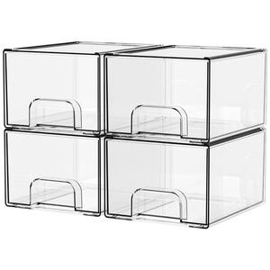 6 Pack Rectangle Stackable Clear <b>Drawer</b> <b>Storage</b> <b>Boxes</b> Transparent Plastic Durable Waterproof Organizer for Home & Office - Product Image 2