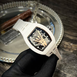 Montre mécanique automatique Elite Masterpiece, cadran squelette doré, bracelet en caoutchouc blanc, lumineuse, sportive, étanche - Product Image 4