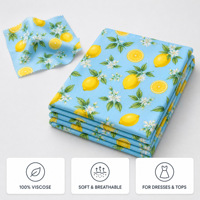 Lot de tissus 100 % viscose imprimé citron, jaune agrumes et bleu ciel, pour rideaux de cuisine, nappes et articles de maison fantaisie