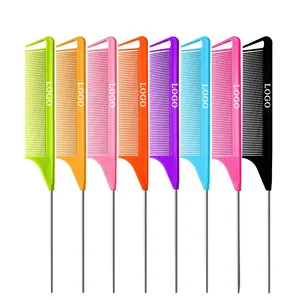 Free Sample Heat Resistant Parting Hair Comb Custom Logo Plastic Rat Tail Comb Anti Static Braiding Comb