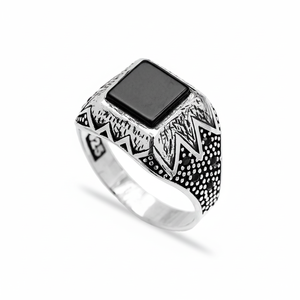 Square Agate Gemstone Round <b>Black</b> Zircon Stone Design Ottoman <b>Men's</b> <b>Ring</b> Turkish Handmade Wholesale Authentic Silver <b>Men</b> <b>Ring</b> - Product Image 2