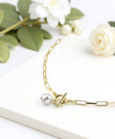Collier en laiton tendance pour femmes de luxe avec imitation de perles et fermoir OT, chaîne à maillons multi-plaquée pour les fêtes