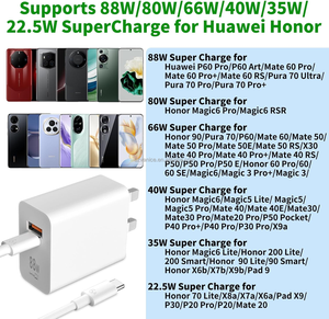 Adaptateur secteur <span class=keywords><strong>SuperCharge</strong></span> 88W UK Plug pour <span class=keywords><strong>Huawei</strong></span> Chargeur rapide USB-C 6A Super câble de charge 88W Type c Chargeur mural pour Honor - Product Image 5