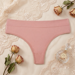 Women <b>Seamless</b> Ribbed Waistband <b>Thong</b> Panties Solid Color High Cut High Waist Underwear Soft Stretch Plus Size Women's Panties - Product Image 4