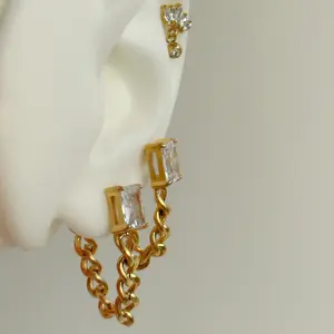 2024 Dazan New 18k Gold Plated Unique Hypoallergenic Stainless Steel Chain Zircon Pendant Vintage Design Earrings For Women
