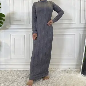 S0100 Neueste Premium-Qualität Winter Strick Inner Slip Kleid Pullover Muslim Lady Modest Fashion Robe Femme