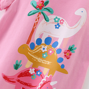 Maglietta Estiva Personalizzata per Bambine, Manica Corta, Collo Tondo, 95% Cotone 5% Spandex, con Stampe Carine - Product Image 4