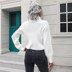 <span class=keywords><strong>Pull</strong></span> court ample en maille pour <span class=keywords><strong>femme</strong></span>, <span class=keywords><strong>col</strong></span> montant, manches longues, blanc, avec ourlet ajouré, collection automne-hiver - Product Image 6
