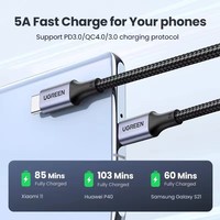 Kabel USB C UGREEN 100W Pengisian Daya Cepat, Kabel Charger Tipe C PD100W 5A QC4.0 Pengisian Cepat, Kabel Data USB untuk iPhone Huawei