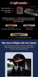 Feu arrière de vélo LED étanche avec télécommande, batterie rechargeable USB, alarme et clignotants - Product Image 5