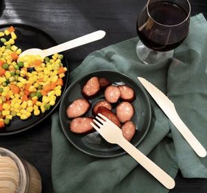 Nuevo Juego de Cubiertos Desechables Biodegradables y Ecológicos de Bambú Moderno, Tenedor, Cuchara y Cuchillo, 6 Piezas, Longitud Personalizable - Product Image 1