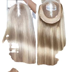 Haute qualité européenne cheveux humains femmes Toppers Transparent dentelle Topper couleur blonde nœuds simples partie centrale - Product Image 1
