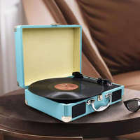 Lecteur de disques vinyles 3 vitesses à entraînement par courroie, style valise rouge, avec haut-parleurs stéréo et sortie USB pour bureau, en promotion