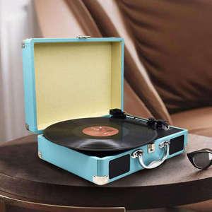 Lecteur de disques vinyles 3 vitesses à entraînement par courroie, style valise rouge, avec haut-parleurs stéréo et sortie USB pour bureau, en promotion - Product Image 5