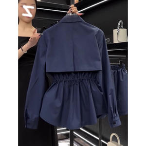 Manteau <span class=keywords><strong>court</strong></span> en molleton <span class=keywords><strong>bleu</strong></span> <span class=keywords><strong>marine</strong></span> de style européen vintage pour femmes, automne - Product Image 5