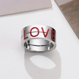 Anillos de Pareja Personalizados con Esmalte Rojo LOVE, Anillo de Compromiso de Acero Inoxidable para Mujer y Hombre, Anillo de Boda, Regalo Moderno - Product Image 5