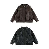 YOEHYAUL B63J3007 Nouvelle veste bomber en similicuir pour garçons, collection automne, avec fermeture éclair et poches, manteau en PU pour enfants, vente en gros, vêtements d'extérieur pour enfants