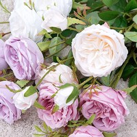 Vente en gros de grandes roses artificielles Austin à 6 têtes, en soie, modernes et réalistes, blanches et rouges, pour mariage, décoration de table de remise de diplôme