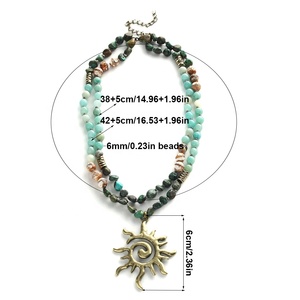 Collar de Moda Vintage Bohemio de <span class=keywords><strong>2</strong></span> Capas con Piedras Naturales de Hematita y Colgante de Totem del Dios Sol - Product Image 6