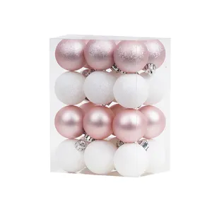 Bola de natal de plástico para comemoração de casamento, mini bolas de natal modernas e sofisticadas com glitter branco rosa, 4 cm, ideal para venda, 2024