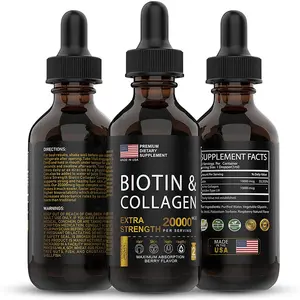 OEM Label pribadi Biotin & kolagen pemutih kulit rambut pertumbuhan Biotin cairan tetes mendukung kuku sehat