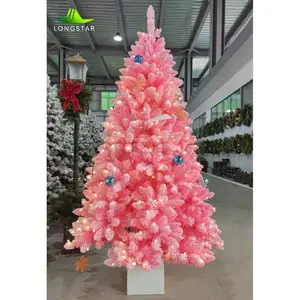Best-selling Christmas Tree with LED Lights PVC Christmas Decor Tree Custom Pre Lit Flocked Pink Christmas Tree for Home Decor