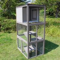 PET Catio Maison pour chat en bois Extérieur 3 étages Enclos pour chat Intérieur Grand parc pour chaton avec hamac et boîte de repos