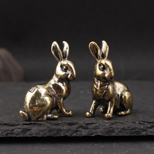 Vintage Brass Rabbit Desk <b>Ornaments</b> 2Pcs Zodiac Tea Pet Couple Decor Traditional Handicrafts - Product Image 1