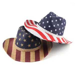 Topi Bucket Cosplay Fashion Kustom Topi Bendera Dallas USA dengan Tali Topi Jerami Koboi Barat untuk Pria