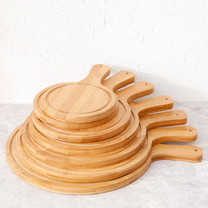 Plateau à pizza en bambou, plateau de service rond pour pizza, steak, dessert, gâteau, plateau de cuisine en bois massif - Product Image 2