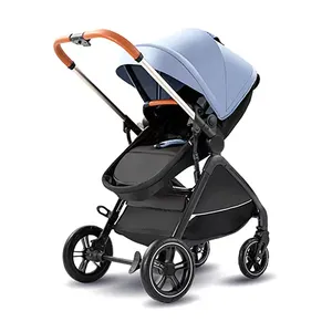 Kereta bayi desain modern lanskap tinggi, kereta dorong bayi lipat cepat ringan berpergian dengan pegangan kulit untuk anak usia 0-4 tahun