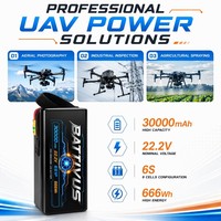 بطارية BATTIVUS 22.2 فولت 30000 مللي أمبير 6S1P 666 واط ساعة للطائرات بدون طيار، 191 واط ساعة لكل كيلوجرام، للاستخدام الصناعي والزراعة، متوافقة مع UN38.3 MSDS