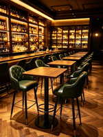 Table haute de bar de style américain, chic et rétro, en bambou, pour bar et salon de cigares, ensemble table et chaises personnalisable