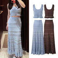 Nouvelle Collection Été 2026 : Ensemble 2 Pièces Tricoté pour Femme – Débardeur Sans Manches et Jupe Longue à Volants – Tenue Décontractée et Élégante
