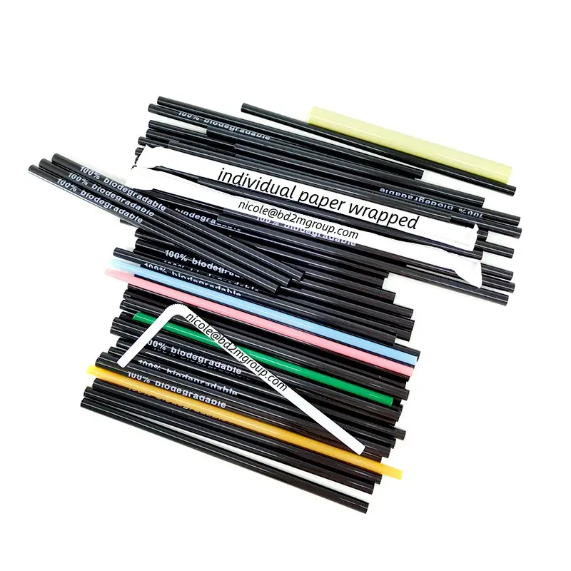 6mm bent biodegradable pla straws single packing disposable compostale straw