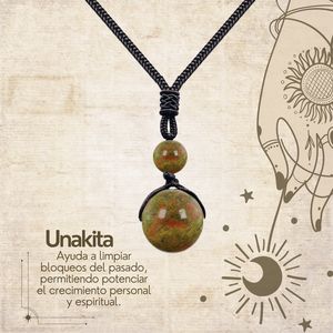 จี้ลูกปัดหินอูนาไคต์ขนาด 14 มม. พร้อมสร้อยสแตนเลส ลูกปัดหินธรรมชาติสำหรับทำเครื่องประดับ สร้อยคอแบบมินิมอล - Product Image 2