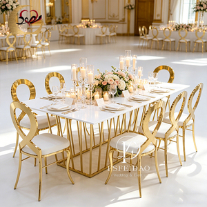 Gold Contemporary Stainless Steel & MDF <b>Top</b> Rectangular Wedding Dining <b>Table</b> for Hotel Furniture - Product Image 4