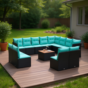 Set di Divani da Esterno Moderni in Polyrattan Nero, 13 Pezzi con Cuscini, Arredamento da Giardino dal Design Contemporaneo - Product Image 2