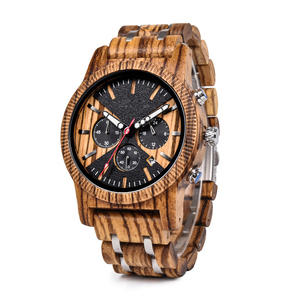 Hot Sale Business Men Personal isierte Chronograph Datums anzeige Stahl Holz Band Links Einzigartiges Geschenk Handmade Holz Armbanduhren - Product Image 4