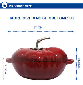 Marmite en fonte émaillée en forme de tomate la plus vendue, 27 cm, marmite en forme de tomate, <span class=keywords><strong>rouge</strong></span> foncé, marmite en fonte émaillée pour la cuisine - Product Image 2
