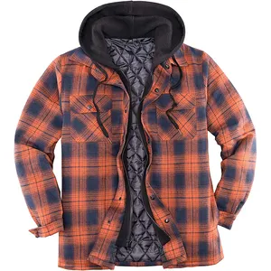 Hot Sale Lambswool Lined Fleece Casual Jacket Zipper Hooded Plaid Shirt Jacke