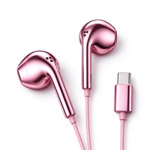 Auriculares con cable cromados tipo C, audífonos plateados con cable, auriculares metálicos cromados plateados - Product Image 3