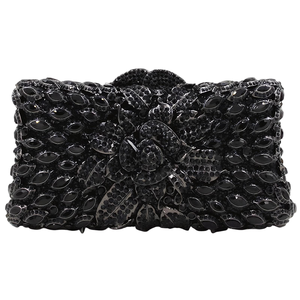 Sac de soirée pour femme en forme d'oreiller, orné de cristaux floraux centraux et de strass, pochette à chaîne amovible pour les fêtes - Product Image 2