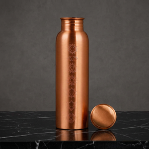 Copper <b>Water</b> <b>Bottle</b> With Chakra Symbols <b>Metal</b> Lid Portable For Travel - Product Image 1
