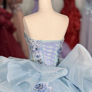 ชุดเดรสสีฟ้าอ่อนสำหรับงาน Quinceanera ประดับดอกไม้สีน้ำเงิน ชุดราตรีประดับมุก Vestidos De Quinceanera Dy1335 - Product Image 2