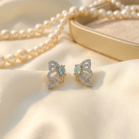 Boucles d'oreilles clous en argent 925 certifié avec aigue-marine naturelle, gemme brute à facettes, bicolores, romantiques et ornées, bijoux fins pour femme