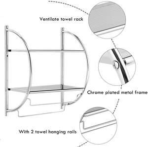 Estante de Toallas Cromado para Montar en la Pared, Estante de Baño de 2 Niveles, Estante de Almacenamiento de Doble Capa - Product Image 6