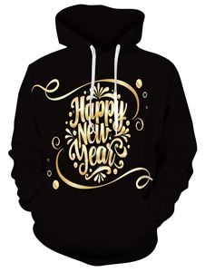 Felpa con Cappuccio da Uomo con Stampa Digitale 3D '<span class=keywords><strong>Happy</strong></span> New Year', Casual, Oversize, Pesante, Prodotta da Produttore Specializzato - Product Image 4